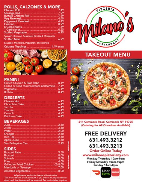 Milano’s Pizzeria & Restaurant | Menu