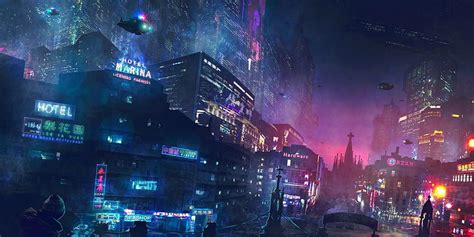 2160x1080 Cyberpunk City, Futuristic, Neon Lights, Buildings, Aircrafts ...