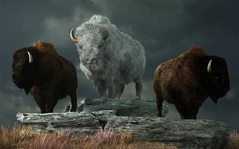 White Bison and Brown Bison Digital Art by Daniel Eskridge | Pixels