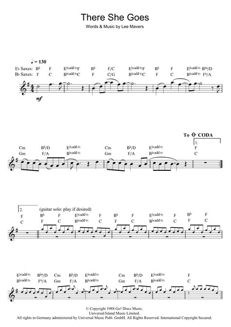 There She Goes by The La's Sheet Music for Alto Sax Solo at Sheet Music ...