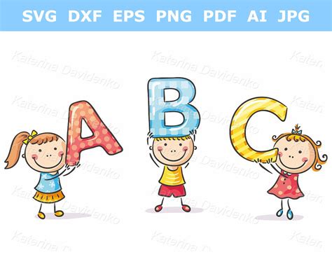 Doodle Cartoon Kids Holding ABC Letters Back to School - Etsy