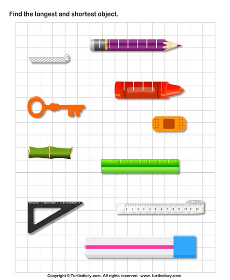 Find the Longest and Shortest Object | Turtle Diary Worksheet