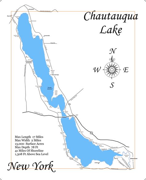 Wood Laser Cut Map of Chautauqua Lake NY Topographical