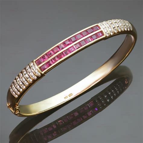 Diamond Ruby 14k Yellow Gold Bangle Bracelet-MTSJ11532