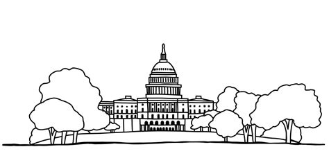 The United State Capitol building outline doodle drawing on white ...