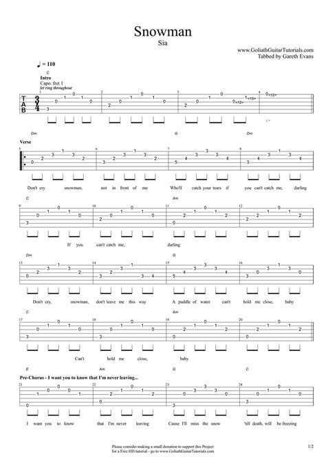 Sia - Snowman TAB by Goliath Guitar Tutorials