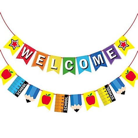 Welcome Banner for Party Supplies First Day of School Banner School Theme Party Decorations for ...