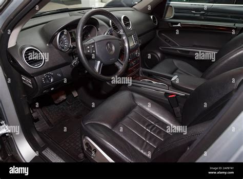 Novosibirsk, Russia - 08.01.2018: View to black interior of Mercedes Benz ML350 M class with ...