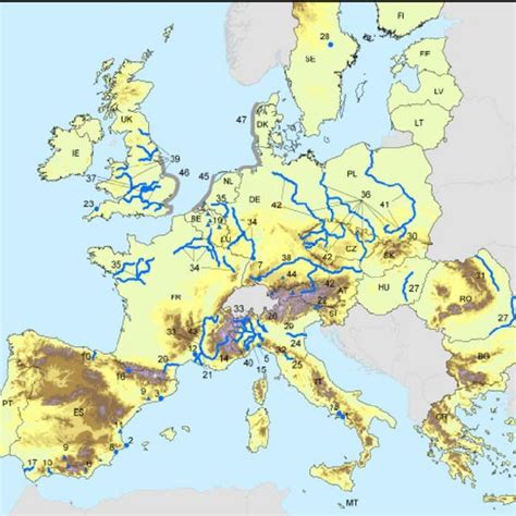 Topography-based Flood Hazard Map of Europe. Elevation difference ...