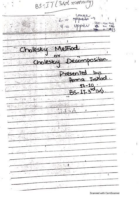 SOLUTION: Cholesky method or cholesk decomposition with example questions - Studypool