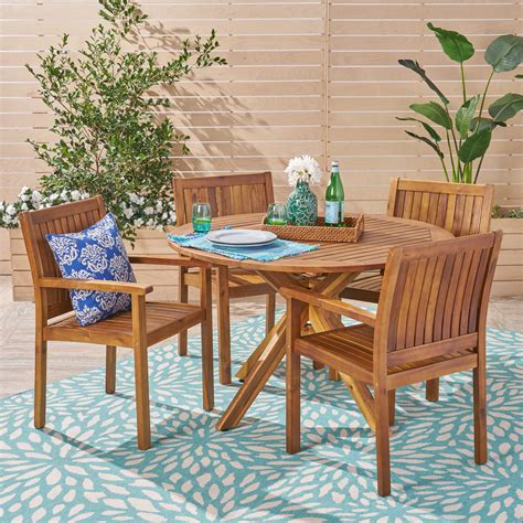 Hanna Outdoor 5 Piece Acacia Wood Dining Set, Teak - Walmart.com