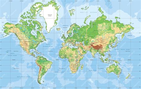 Mapa do Mundo Físico na projeção de Mercator | Vetor Premium