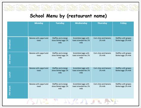 School Lunch Menu Template - Sample Template Inspiration