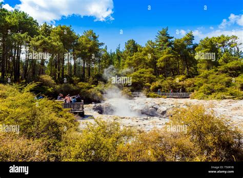 ROTORUA, NEW ZEALAND - OCTOBER 10, 2018: Geothermal pools in Wai-O-Tapu ...