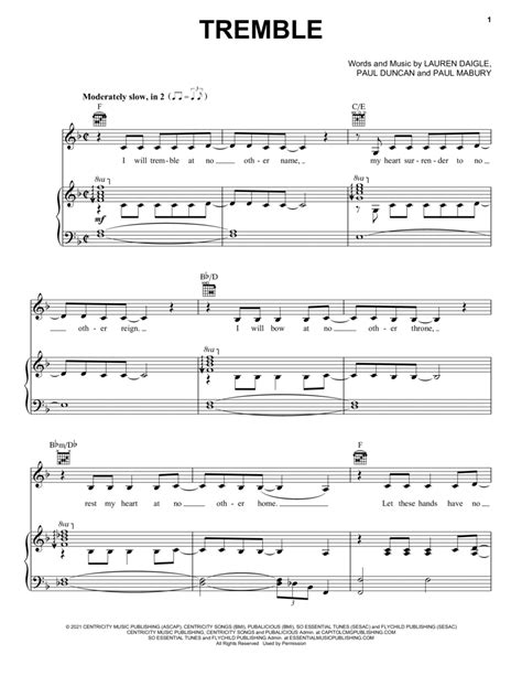 Tremble By Lauren Daigle - Digital Sheet Music For Score - Download & Print HX.487458 | Sheet ...