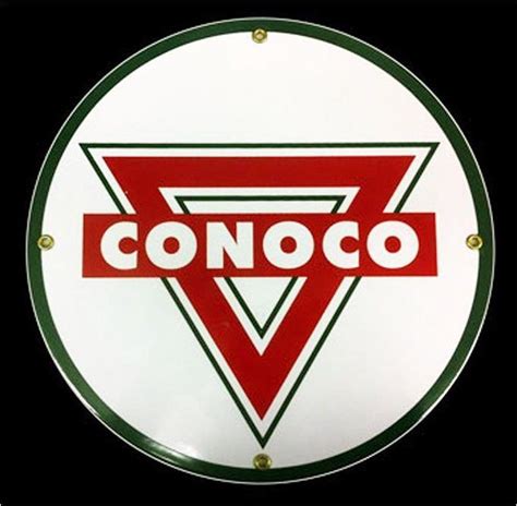 12" / 30 cm round Conoco logo porcelain brand sign. With 4 holes to hang. Car Signs, Vinyl Signs ...