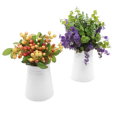 MyGift Modern Small 5 Inch Ribbed White Ceramic Flower Bouquet Vases ...