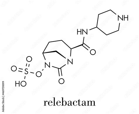 Relebactam drug molecule. Beta-lactamase inhibitor that is adminstered ...