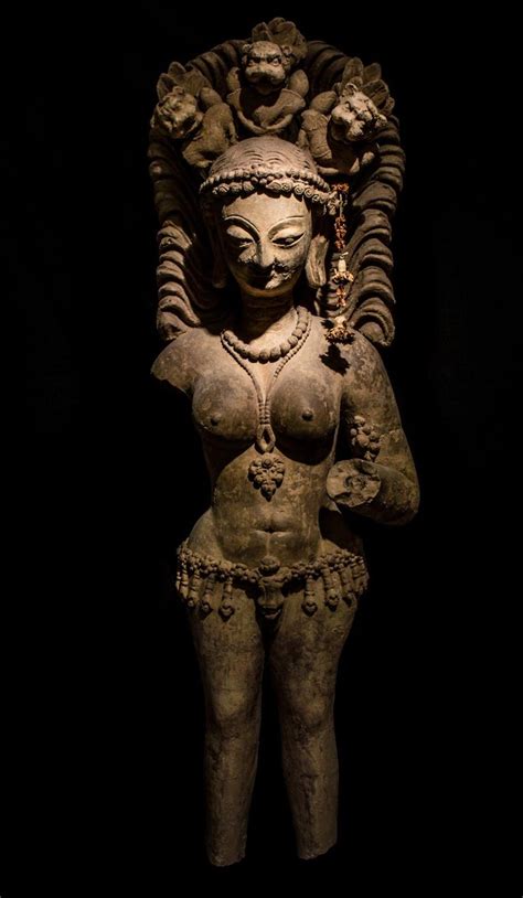 Standing Female Devata with Lions Sculpture For Sale at 1stDibs