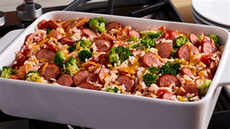 Smoked Sausage Rice & Veggie Bake - Eckrich