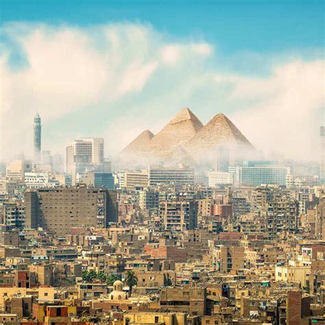 Panorama Of Cairo With The Pyramids Of Giza In The Background, Egypt ...