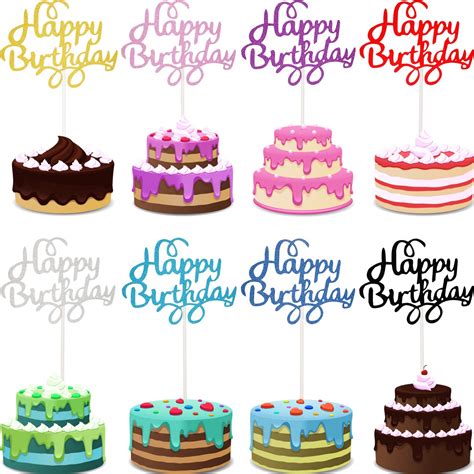 Buy 40 Pieces Happy Birthday Cake Toppers Glitter Birthday Cupcake ...