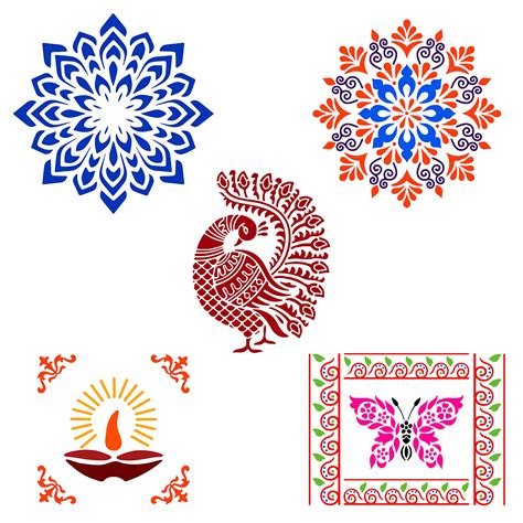 Buy Solobolo Peacock Rangoli Stencils with 6 Rangoli Colours | Mandala Rangoli Stencil | Diwali ...