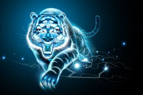 Vicious Tiger with Lightning Effect Stock Illustration - Illustration ...