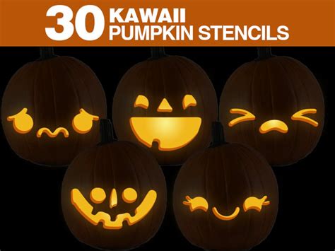 Kawaii Pumpkin Stencils Printable Kawaii Pumpkin Carving Stencils Set Kids Halloween Pumpkin ...