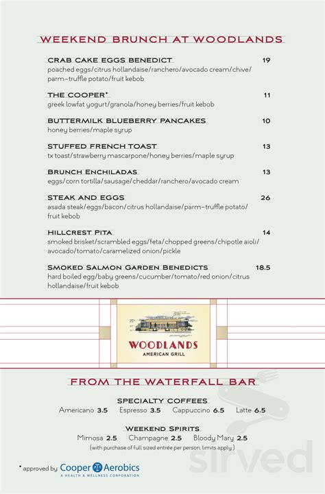 Woodlands American Grill menu in Dallas, Texas, USA