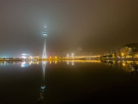 Night View of the Macau-Taipa Bridge and Tower Stock Photo - Image of ...