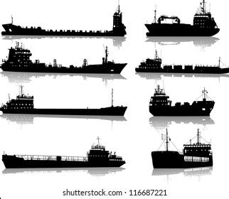 Set Silhouettes Sea Cargo Ships Stock Vector (Royalty Free) 116687221 ...