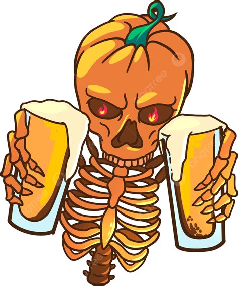 Skeleton Pumpkin Drinking Beer, Skeleton, Pumpkin, Beer PNG Transparent ...