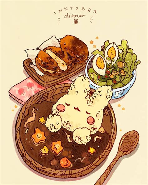 #inktober 4. a humble curry dinner! 🐰🍛 this concludes the rabbit meal ...