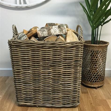 Extra Large Square Wicker Log Basket with Handles | Log baskets, Laundry hamper, Wicker