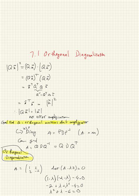 7.1 Orthogonal Diagonalization - Orthogonal Diagonalization IQT = (Q). (Q) =(a)T(Q) = aQ z a ...