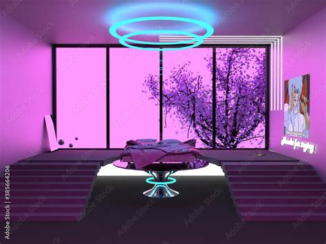 interior room neon pink techno futuristic lo-fi aesthetic Stock Illustration | Adobe Stock