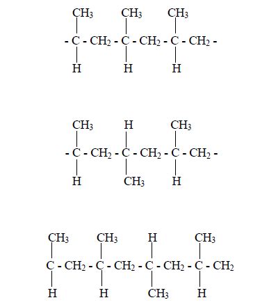 The three basic structures for polypropylene (a) isotactic, (b ...