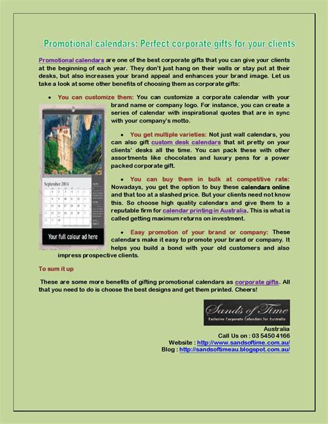 Promotional calendars: Perfect corporate gifts for your clients by Sands of Time - Issuu