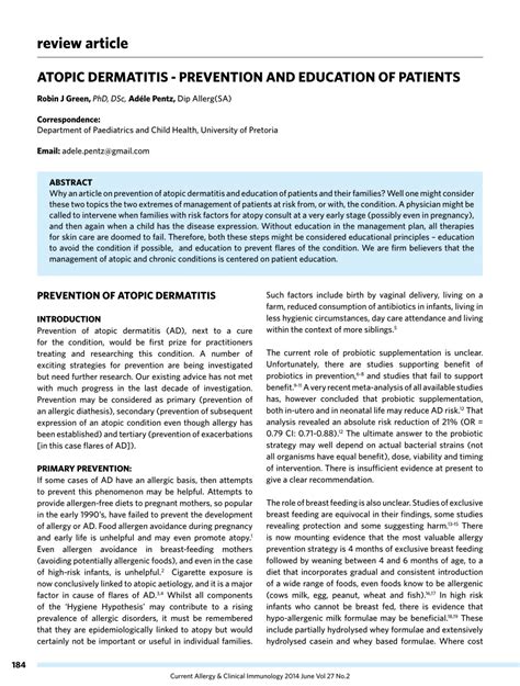 (PDF) Atopic dermatitis-prevention and education of patients