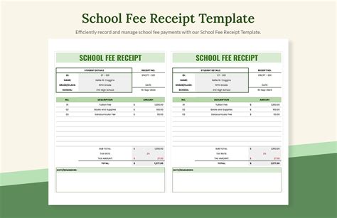 School Fee Receipt Template - Download in Excel, Google Sheets ...