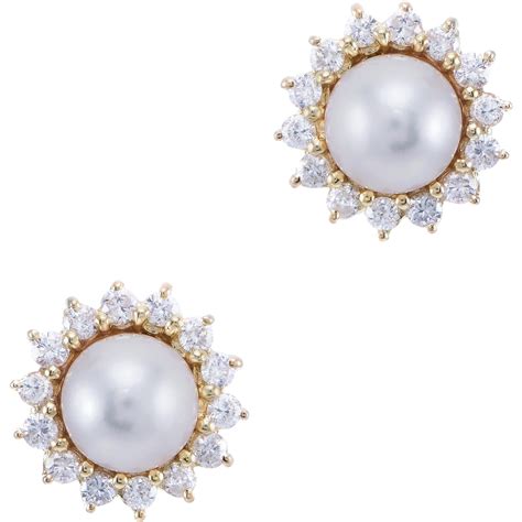 Cultured Pearl Diamond Halo Earrings Vintage 14 Karat Yellow Gold Estate Jewelry Fine | Halo ...