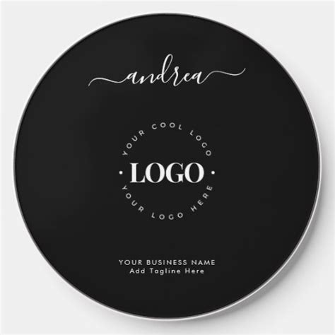 Black White Custom Logo Business Professional Wireless Charger | Zazzle