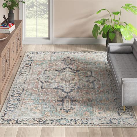 Langley Street Hodnett Oriental Blue/Ivory Machine Washable Area Rug & Reviews - Wayfair Canada