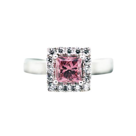 1 Carat Princess Cut Pink Diamond Ring 18k White Gold with GLS