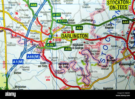 Road Map of Darlington Northern England Stock Photo - Alamy