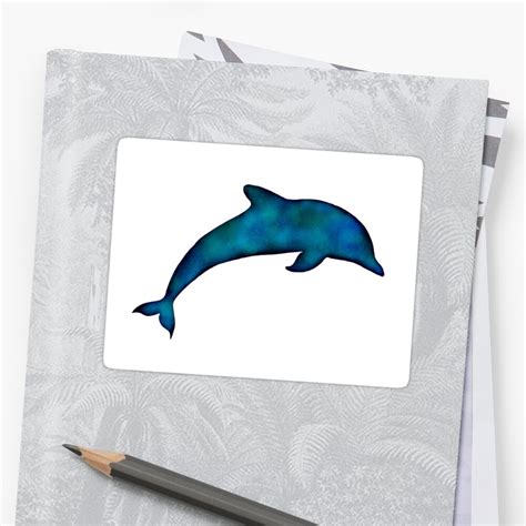 "Watercolor Dolphin Silhouette in Shades of Ocean Blue" Sticker by laurabell | Redbubble