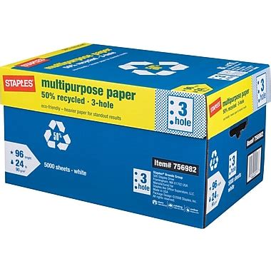 Staples 50% Recycled Multipurpose Paper, 8 1/2" x 11", 3-Hole Punched ...