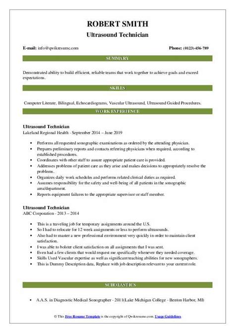 Ultrasound Technician Resume Samples | QwikResume