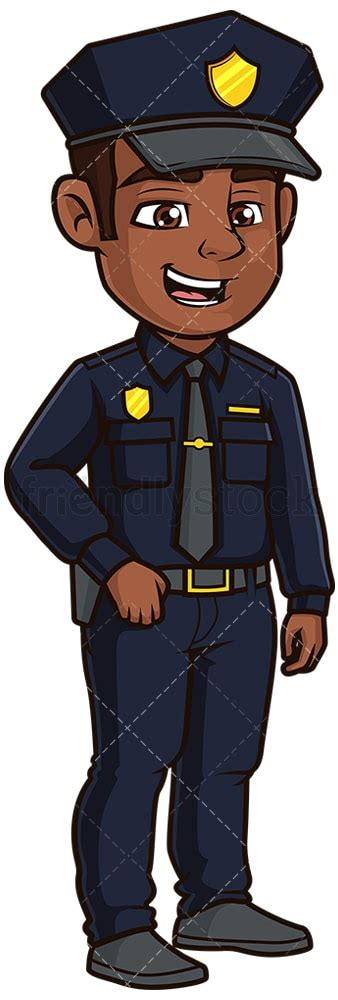 Friendly Black Police Officer Cartoon Vector Clipart - FriendlyStock